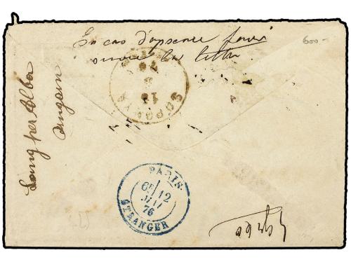 ✉ FRANCIA. 1876(May 12). Registered cover to Austria franked