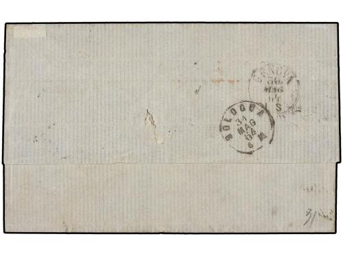 ✉ FRANCIA. 1864. Wrapper to Bologna from Marseille franked F