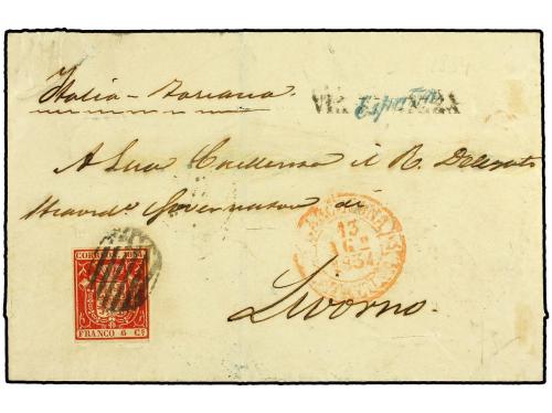 ✉ ESPAÑA. Ed. 24. 1854 (13 Agosto). BARCELONA a LIVORNO (Ita