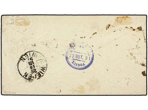 ✉ PORTUGAL. Sc. 45. 1891. Registered cover to VIENNA (Austri