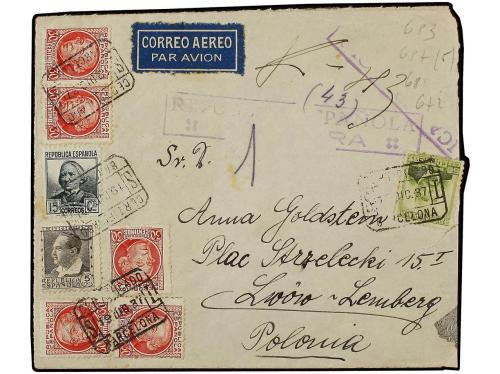 ✉ ESPAÑA GUERRA CIVIL. 1937. BARCELONA a POLONIA. Carta Cert