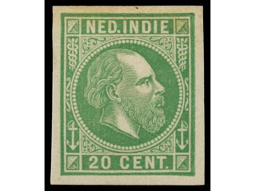 INDIA HOLANDESA. 1870-88. 20 cents. COLOUR PLATE PROOFS. Lot