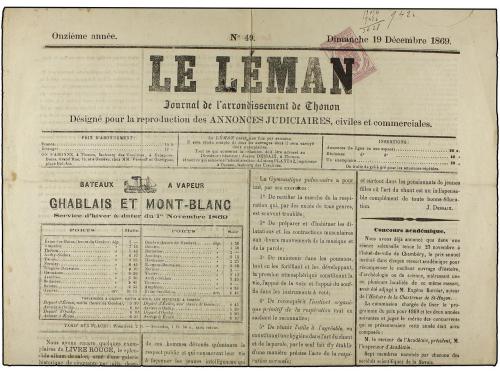✉ FRANCIA. Yv. P-1. 1869 (19 Diciembre). Periódico completo 