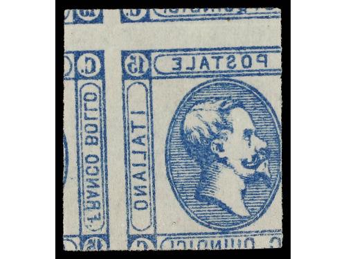 ITALIA. 1863. 15 cts. azul. Impresión en anverso y reverso (