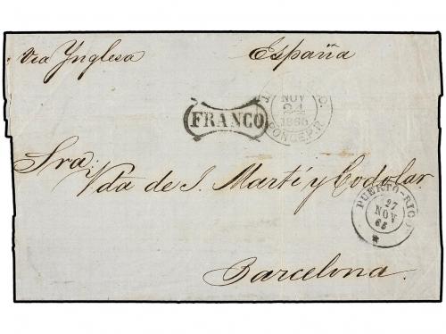 ✉ PUERTO RICO. 1865. PONCE a ESPAÑA vía San Juan y Londres.