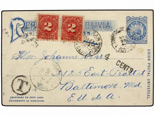 ✉ BOLIVIA. 1900. POTOSÍ a U.S.A. Entero Postal de 2 ctvos. a