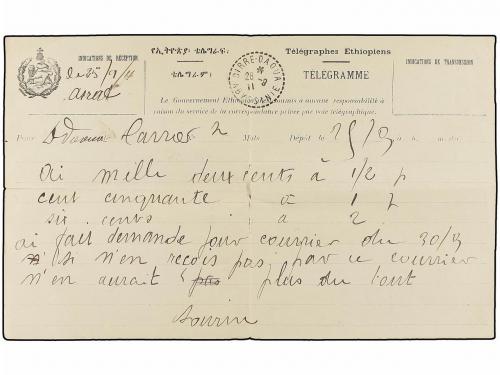 ✉ ETIOPIA. 1911-12. Conjunto de 7 TELEGRAMAS enviados desde 
