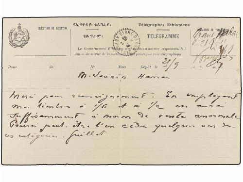 ✉ ETIOPIA. 1911-12. Conjunto de 7 TELEGRAMAS enviados desde 