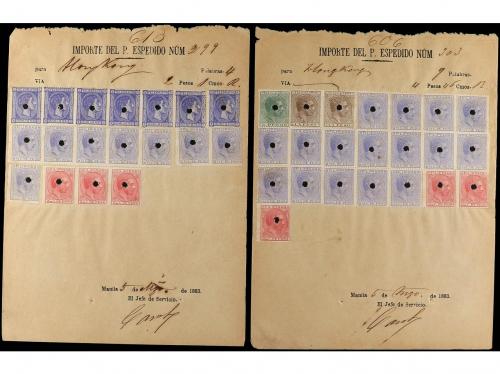 ✉ FILIPINAS. 1882-83. RECIBOS DE TELEGRAMAS. Conjunto de 4 t