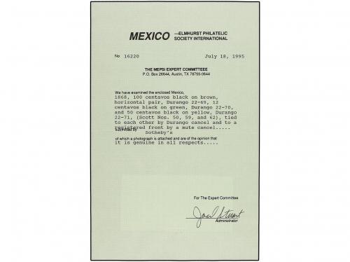 ✉ MEXICO. Sc. 50 (2), 59, 61. 1871. Frente de carta certific