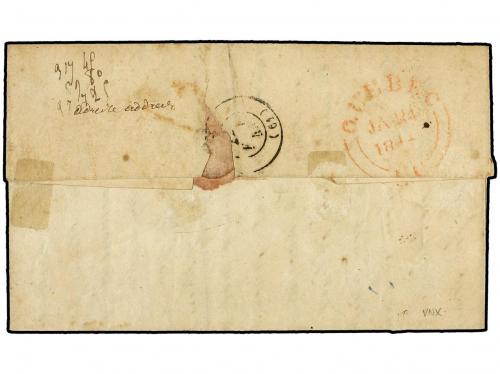 ✉ CANADA. 1844. Pre-stamp envelope to FRANCE cancelled by O