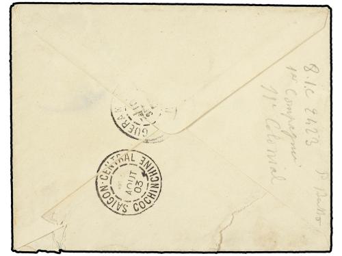 ✉ CAMBOYA. 1903. Envelope to FRANCE endorsed ´Troupes de Cam