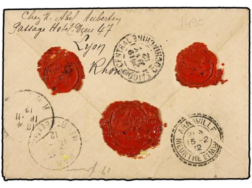 ✉ LAOS. 1912. Registered envelope to FRANCE bearing Indo-Chi