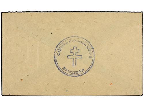 ✉ ZANZIBAR. 1942 (Feb 2). Cover with blue cachets on front a