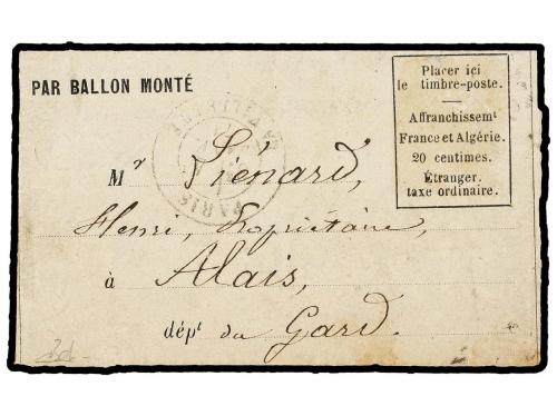 ✉ FRANCIA. 1871 (January 4). PARIS to ALAIS. BALLOON ´LE DU