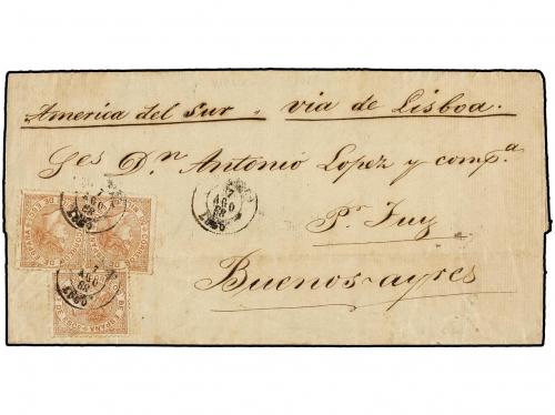✉ ESPAÑA. Ed. 96 (6). 1868. RIBADEO a BUENOS AIRES. 50 mils.
