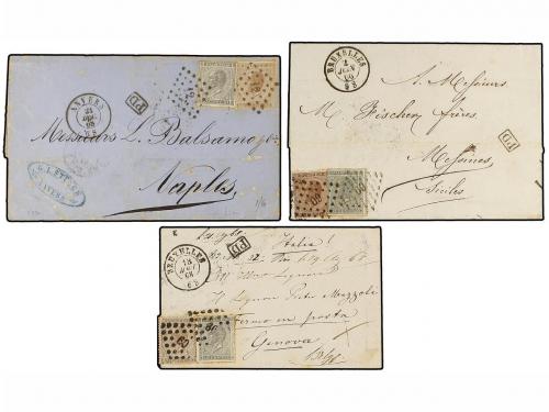 ✉ BELGICA. 1866-68. Seven covers to ITALY with 40 cts. (3), 